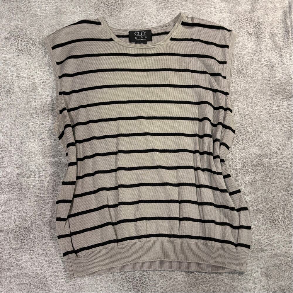 Gray Silk Striped Tank Top